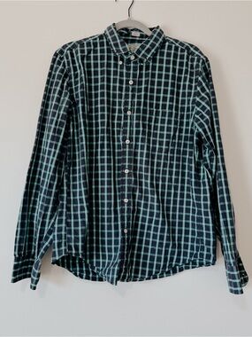 Vintage J. Crew Slim Fit Plaid Long Sleeved Button Down Collared Teal Men’s L